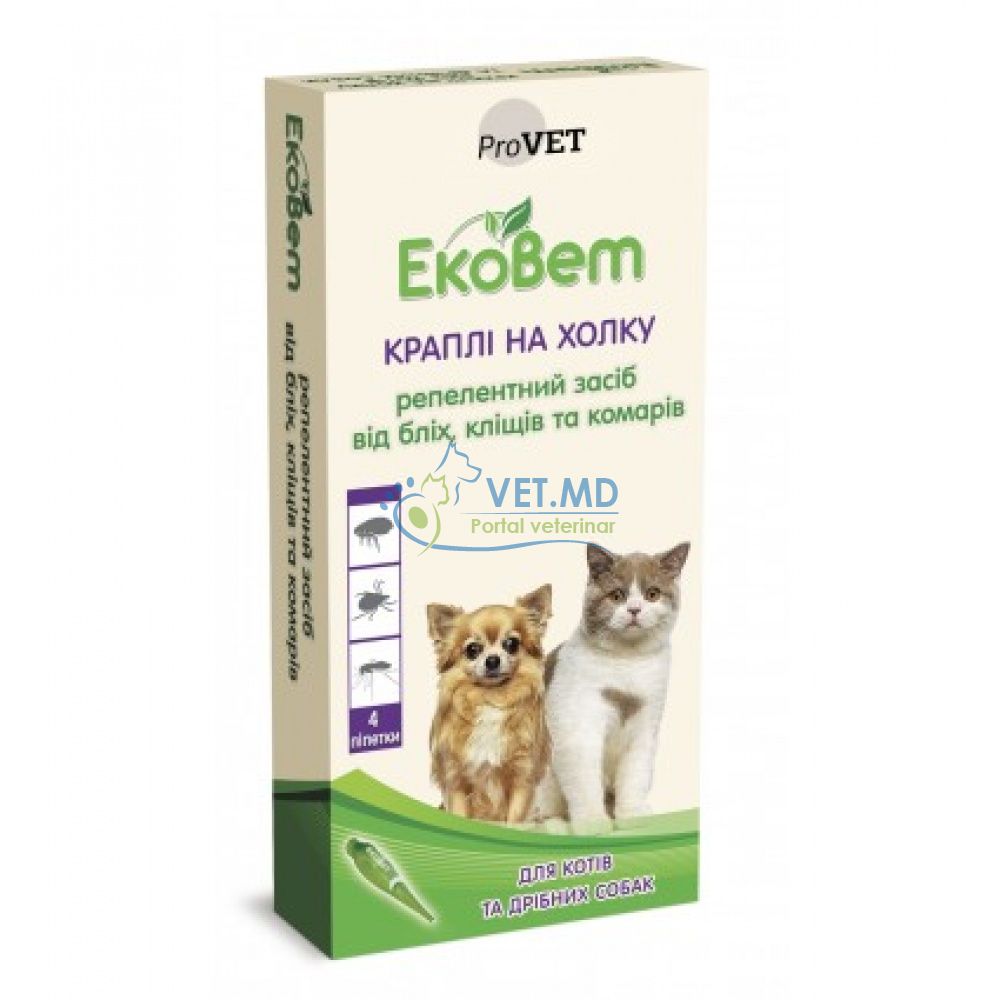 EcoVet picaturi antiparazitare repelente pentru pisici și câini de talie mica, 1 pipetă